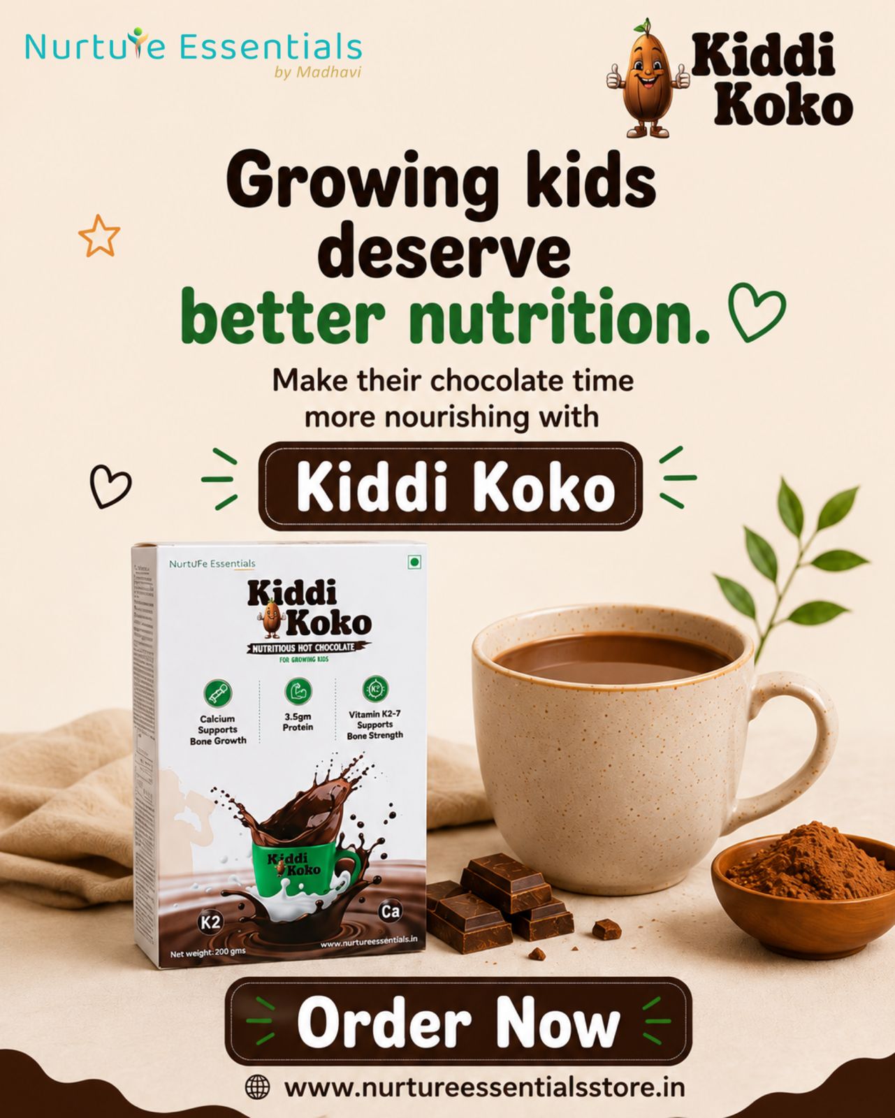 Kiddi Koko - Nutritious Hot Chocolate for Growing Kids (4+ Years)